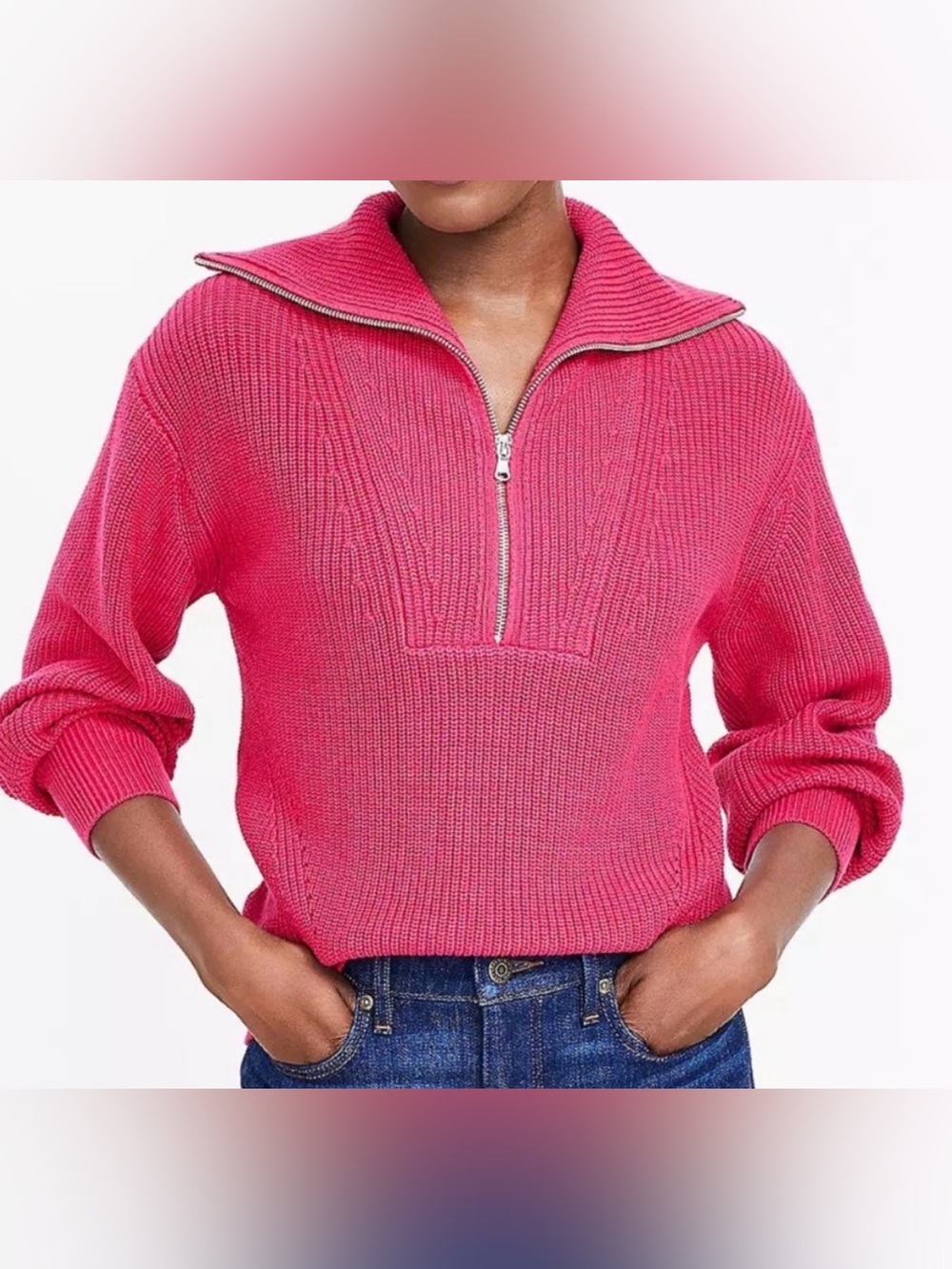 LOFT Hot Pink Long Sleeve Cowl Neck Quarter Zip Knit Sweater Size Small